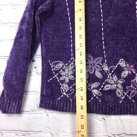 Alfred Dunner Women's Petite Grandmacore Embroidered Pullover Purple Sweater PL - Picture 12 of 13
